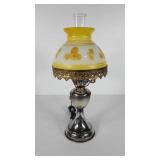 Parlor lamp with painted glass shade