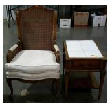 End table and French provincial style cane back