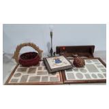 Home decor, baskets, photo frames, wood wall