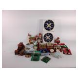 Christmas decor group, ceramic lighted train,
