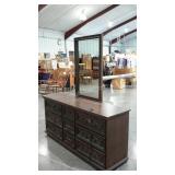 Bassett Furniture dresser with mirror, dark oak,