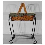 Wrought iron stand and picnic basket, 8" x 18.5"