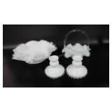 Unmarked Fenton Silvercrest, candlesticks, candy