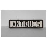 Wooden Antiques sign, 8.5" x 33", wood is cracked