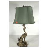 Figural peacock lamp, stands 27" tall