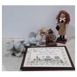 Home Decor, cross stitch picture, angel statues,