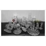 Clear glass group, relish dishes, vases, cream &