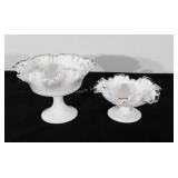 Two Fenton Silvercrest ruffle pedestal bowls
