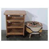 Stool and wooden cart, 14.5" x 19" x 24"