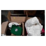 Skid lot, comforter, clothes, curtains, Starbucks