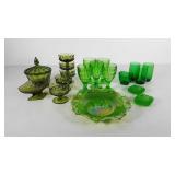 Green glass group, Kings Crown sherbets, forest