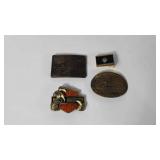 Belt buckles, four including a Harley Davidson
