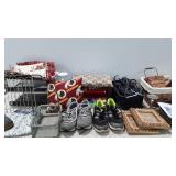 Home decor and shoes, baskets, foot stool,