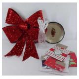 Christmas decor and gift boxes, large bow, angel