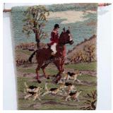 Fox hunt hook latch rug, artist signed and dated
