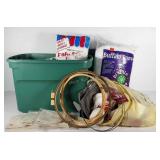 Crafting supplies in storage tote, includes fiber