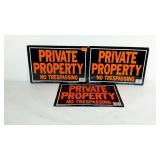 Private property no trespassing signs, 3 metal