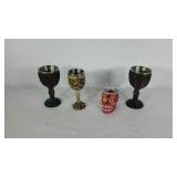 Holiday decor, Gothic dragon goblets, skeleton/