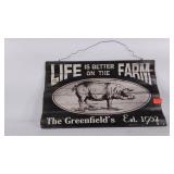 Vinyl sign, has a few small scratches, does have