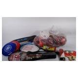 Sports equipment, balls, tennis racket, bad