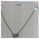 ViVI Crystal Love Knot Gold Tone Necklace  New