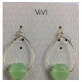 ViVI Green Gold Tone Dangle Earrings New with Tag