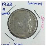 1938 5 Marks Silver NAZI ERA Coin