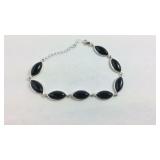 Sterling Silver Black Stone Bracelet adj 7-8