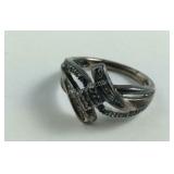 Diamond Cluster Sterling Silver Ring Size 7