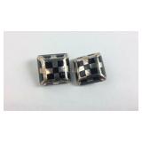 Sterling Silver Checkerboard Clip On Earrings