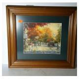 Framed and matted Thomas Kincaid calendar print.