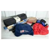 Group lot: carton kayak carrier pads, badminton
