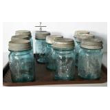 Pint BALL jars with zinc lids, numbering 0