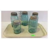 Collection of 4 Canning Jars, Blue glass 3 Ball