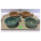 USA Pottery Handled individual Soup Bowls