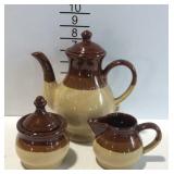 3pc. Pottery Coffee Pot with creamer and sugar