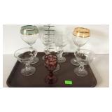 Misc glass stemware, 1 is ruby cut-to-clear