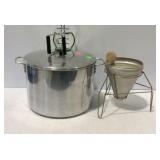 Aluminum canner with jar lifter & rack, and food