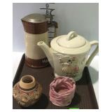 Pottery - covered tankard pitcher, marked 1960, &