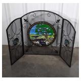 Fireplace Screen with Decor Slag Glass