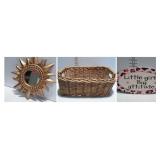 Group lot: Basket, Sunburst mirror, damage and