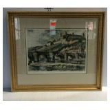 Framed picture bridge scene signed