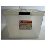 Clear tote with lock handle lid. 11 gallon size.