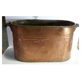 Copper wash boiler with wood handles, no lid.