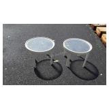 Two small round glass top patio end tables
