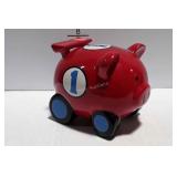 Ceramic racing Pig Bank, missing foot stoppers
