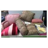 Linens and pillow lot- towels, throw pillows,