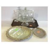 Glass & silver plate - cake pedestal with dome lid