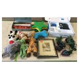 Group lot with dog toys, picture, cable box