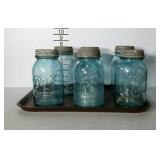 QUART BALL jars with zinc lids, total of six jars.